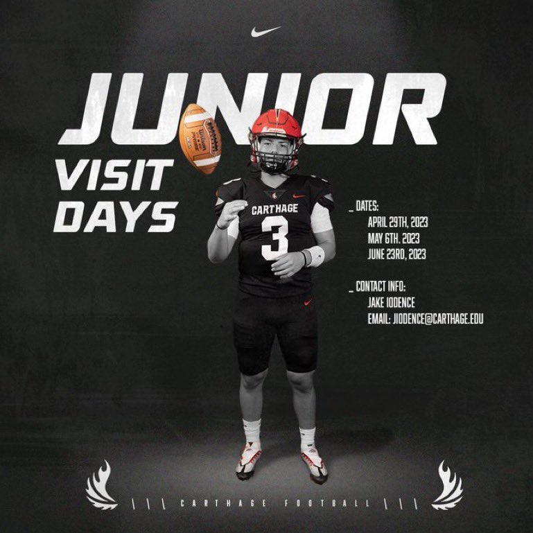 Thank you for the Junior Day Invite! <a href="/CoachDustinHass/">Dustin Hass</a> <a href="/Carthage_FB/">Carthage Football</a> <a href="/coachsnider43/">Steve Snider</a> <a href="/MHSFootball2623/">Morrison Mustangs Football</a>