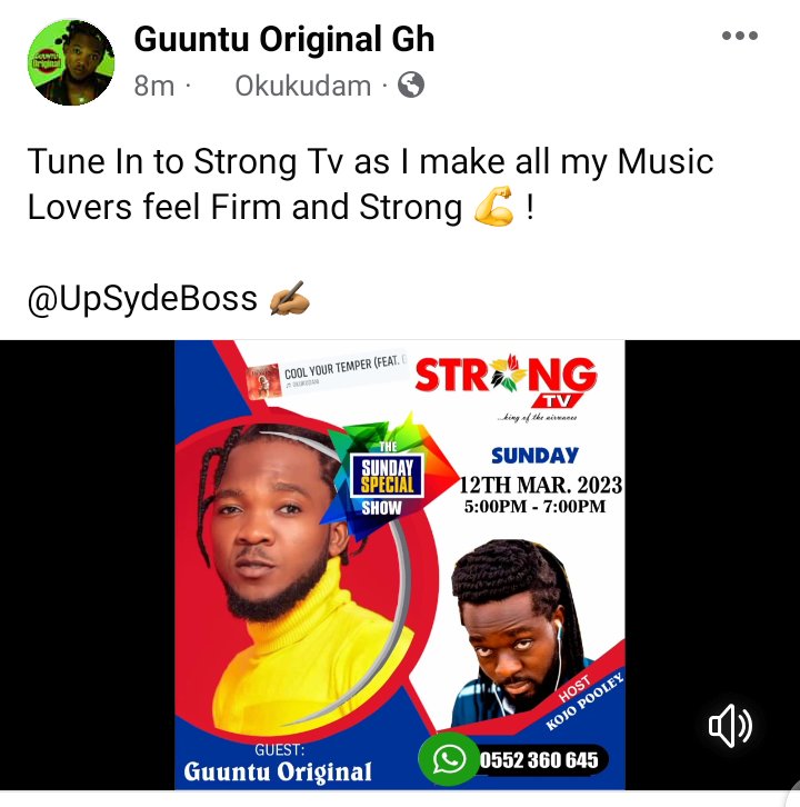 Tune In to Strong Tv as I make all my Music Lovers feel Firm and Strong 💪! 

From 5 pm to 7 pm today 🔥✨

@UpSydeBoss ✍🏽