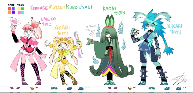 I'm so obsessed with TMNT that I finally made an oc. Teenage Mutant KunoUsagi", a rabbit kunoichi team based on the Aesop's Fables "The Hare and the Tortoise"! They are rivals in contrast to the TMNT!Beware of these girls! 