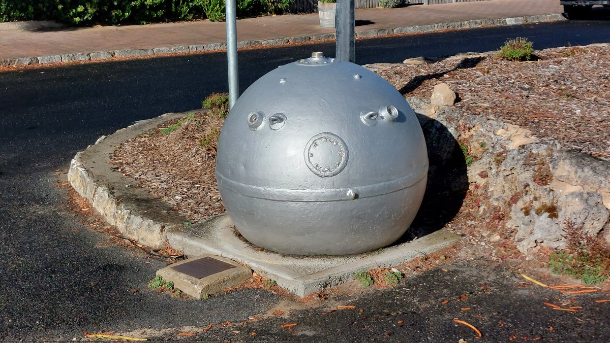 pfwaus's tweet photo. @history2wheeler @SWWresearch German sea mine found on the beach south of the Cape Jaffa lighthouse in July 1941, now on display in the town of #RobeSA #SouthAustralia #Australia #WW2 #LestWeForget #History https://t.co/CDrfP8tCe8