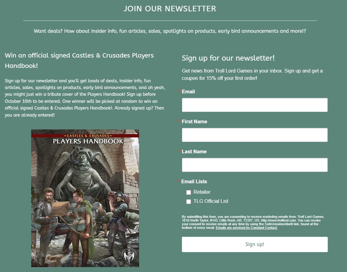 trolllordgames's tweet photo. Speaking of which - here is our newsletter. I think we are going back to calling it the Troll's Tusk. Because you know, we change everything every day.
https://t.co/p4EqZdbmff
#castlesandcrusades #trolllordgames #CandCyours #ttrpg #ttrpgcommunity #dnd #dragon #aihrde #osr #rpg https://t.co/Ehd4T4EykB