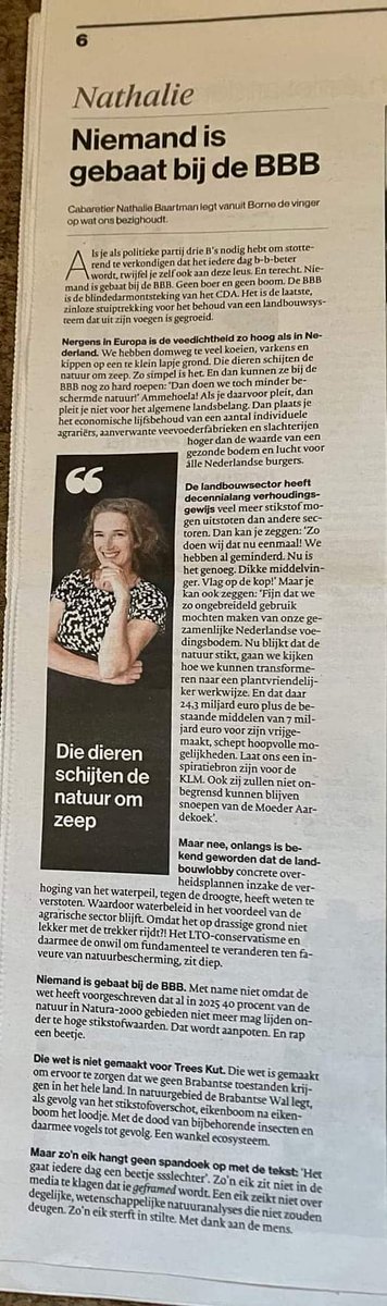 Die Nathalie Baartman schrijft scherpe columns.#nathaliebaartman #duurzaamheid #tubantia