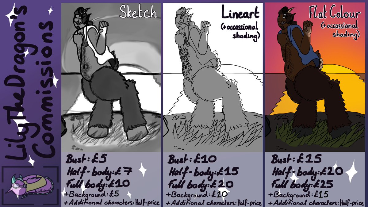 SeducedDragon's tweet photo. Here are my commission prices!! If there is something you want that is not mentioned on the sheets, feel free to DM me and ask about it :D

If you want to commission me:
Just send me a message on here, Tumblr or Instagram (both lilythedragon05) https://t.co/C6xO9yx3sT