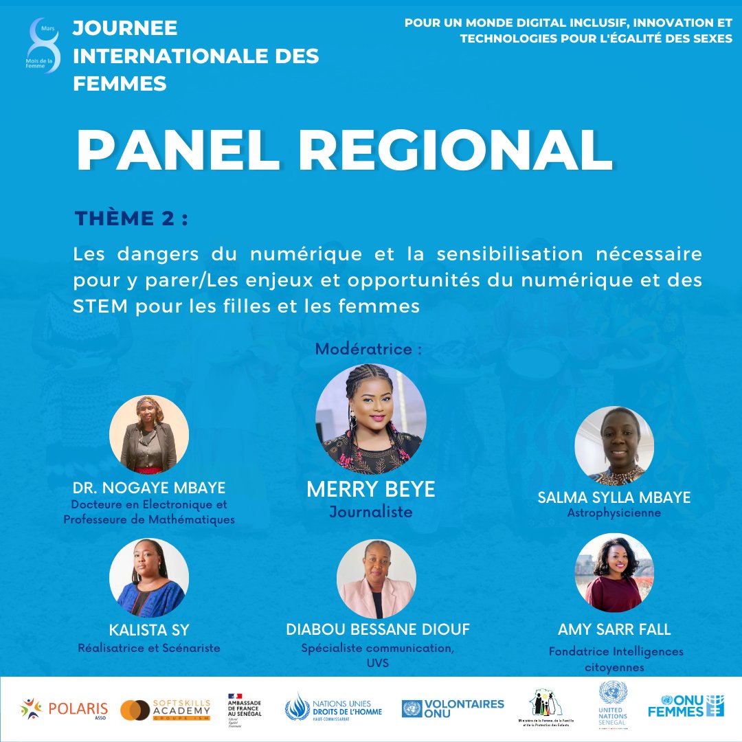 onufemmesSN's tweet photo. Les championnes du digital et des STEM comme @AmySarrFall @Kalista_Sy #DrNogayeMbaye #SalmaSyllaMbaye #DiabouBessane seront de la partie pour échanger et inspirer les jeunes à embrasser des carrières dans le numérique, les sciences &la tech #EllesDigitales #SheIsTechWCA #JIF2023 https://t.co/f9BKMTpaKf