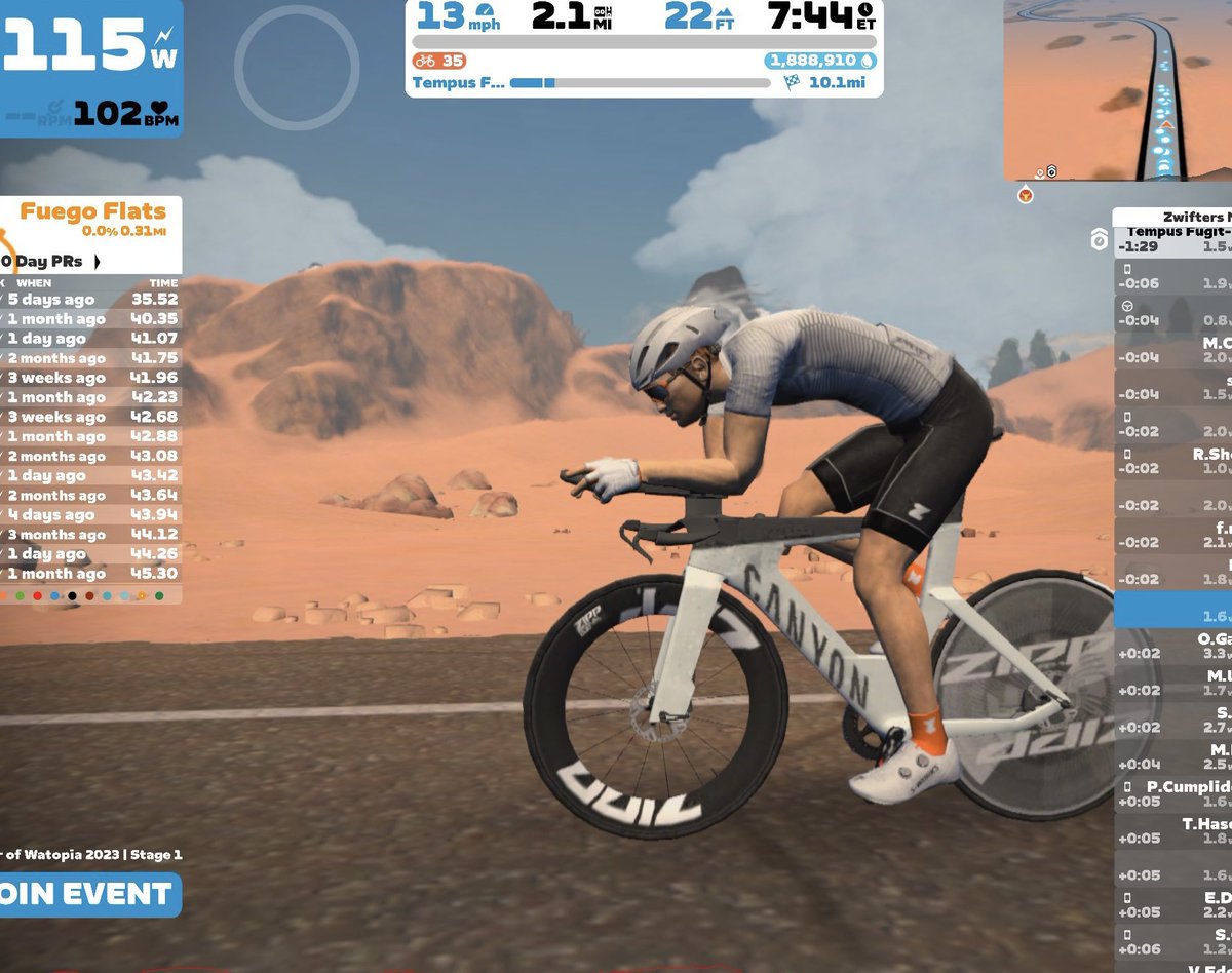 NickDart2's tweet photo. Unlocked the Zipp rear disc in Zwift.

According to @zwiftinsider this saves me 9s (0.3%) over 50 mins. From some quick calcs, this is a 0.0025 CdA reduction or -2.5W (0.8%) at 41 kph. Fairly small, but not negligible, so not just a skin.

Not that I care much about Zwift speeds. https://t.co/8wxEO9sMeJ
