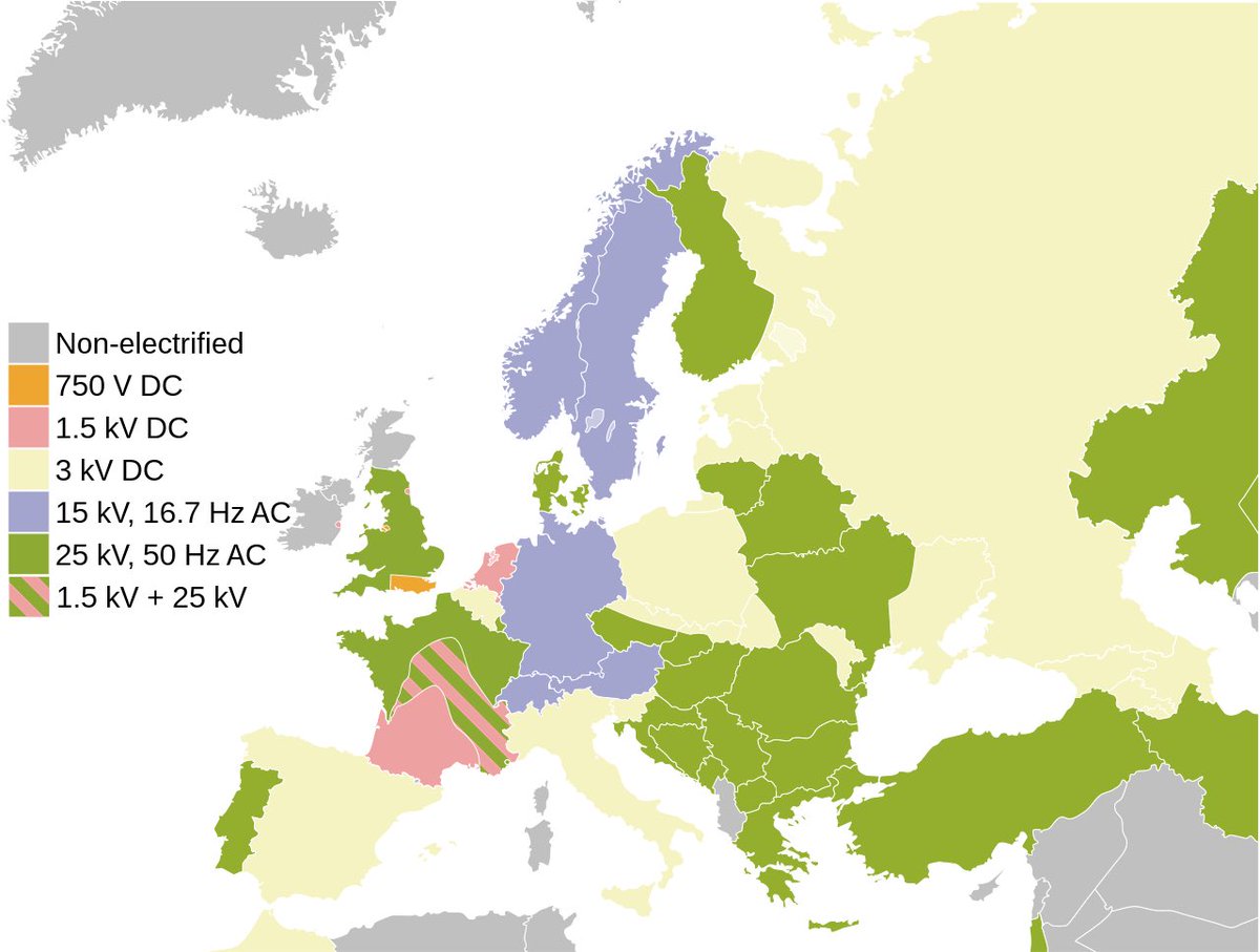 Slightly dismayed to discover there is such a mixture of overhead power systems on Europe’s railways.

Will everyone slowly move towards 25kV? Or locomotives continue to have to cope with multiple voltages?

en.wikipedia.org/wiki/25_kV_AC_…