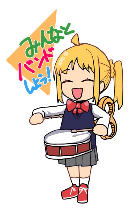 ijichi nijika 1girl drum drumsticks solo skirt blonde hair instrument  illustration images
