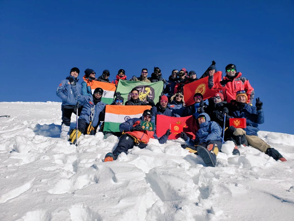 adgpi's tweet photo. "The summit is what drives us, but the climb itself is what matters." 

Displaying sheer grit &amp; determination, a joint expedition team of #IndianArmy &amp; #KyrgyzstanArmy successfully climbed Mt Stok Kangri (6153m) under difficult terrain &amp; weather conditions. https://t.co/p8eQL6JdYw