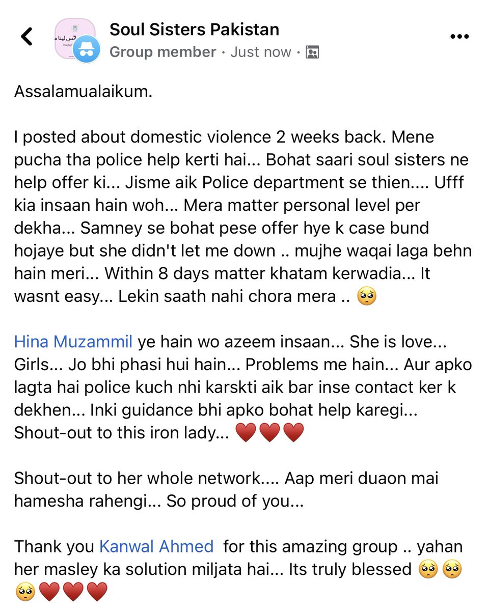 kanwalful's tweet photo. Posting with consent this ss from Soul Sisters Pakistan - where we came together (like 1000s of times before) to help this girl. In a country like Pakistan where govt helplines are scarce, communities like ours fill the gap &amp; even with limited resources succeed in doing so! 🫶🏽 https://t.co/F6Tc7YiY6c