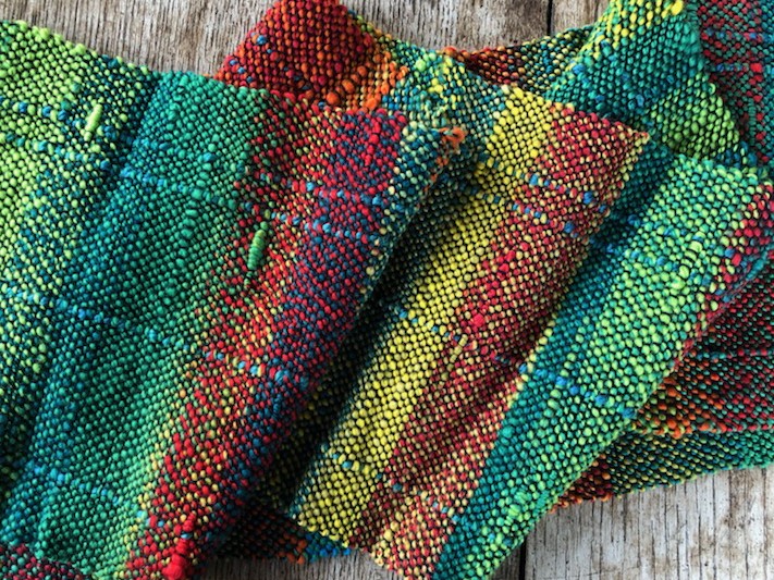 weaverHG's tweet photo. Some new weaving (it's been a while) - black cotton warp and a handspun yarn done as an exercise in colour and texture. Happy with how this turned out!  #Saori #Weaving #Spinning https://t.co/yVzprddvn1