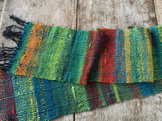 weaverHG's tweet photo. Some new weaving (it's been a while) - black cotton warp and a handspun yarn done as an exercise in colour and texture. Happy with how this turned out!  #Saori #Weaving #Spinning https://t.co/yVzprddvn1