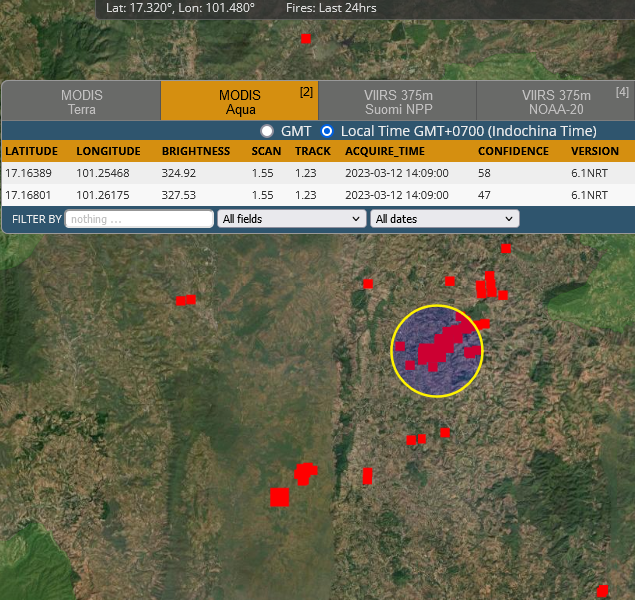 HelmutDuerrast's tweet photo. 12 March #FIRES in #Thailand
Example: #Petchabun measured today at 14:00
Likely agricultural related FIRES https://t.co/WVtujUMe5H