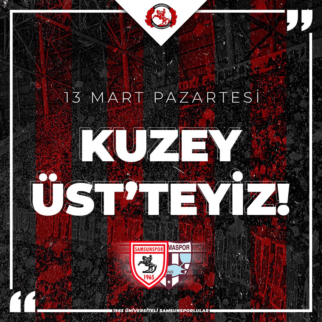 UniSam1965's tweet photo. Yarın hep birlikte 90 dakika boyunca susmadan, oturmadan sevdamızı haykırmak için KUZEY ÜST tribünündeyiz.

Sen de bu mücadeleye ORTAK OL!

#Samsunspor #ÜniSam https://t.co/R8YC1Zo9t0