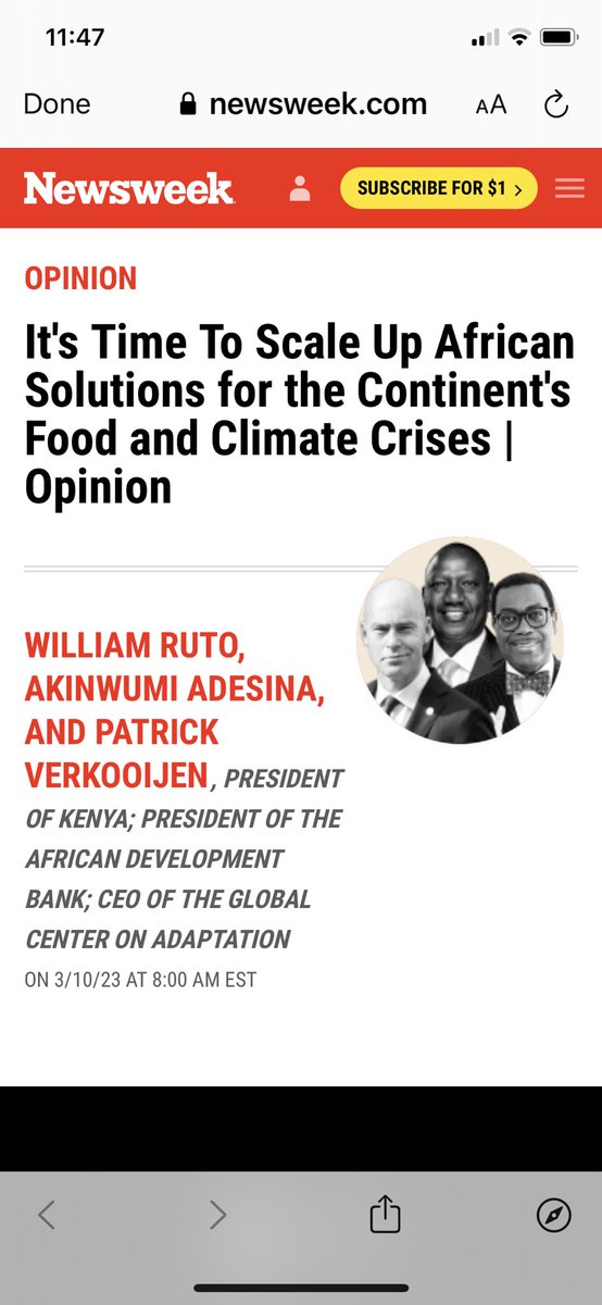 I am delighted to co-author the ⁦@NewsweekOpinion⁩ with President ⁦@WilliamsRuto⁩ of Kenya & ⁦⁦@PVV_GCA⁩. Africa has a bold plan for climate adaptation. The world should strongly finance it. newsweek.com/its-time-scale… ⁦⁦@POTUS⁩ ⁦⁦@EmmanuelMacron