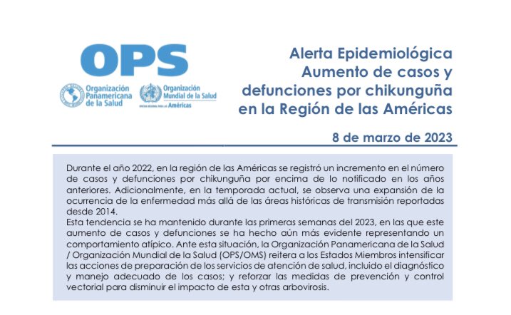 🦟🦠 Desgraciadamente este va a ser el año del #Chikungunya y vamos a hablar mucho de él: alerta epidemiológica lanzada por la <a href="/opsoms/">OPS/OMS</a> en las #Américas
💉 Vamos a tener que trabajar intensamente en el diagnóstico diferencial y no confundir con #Dengue, qué también está en auge 😓