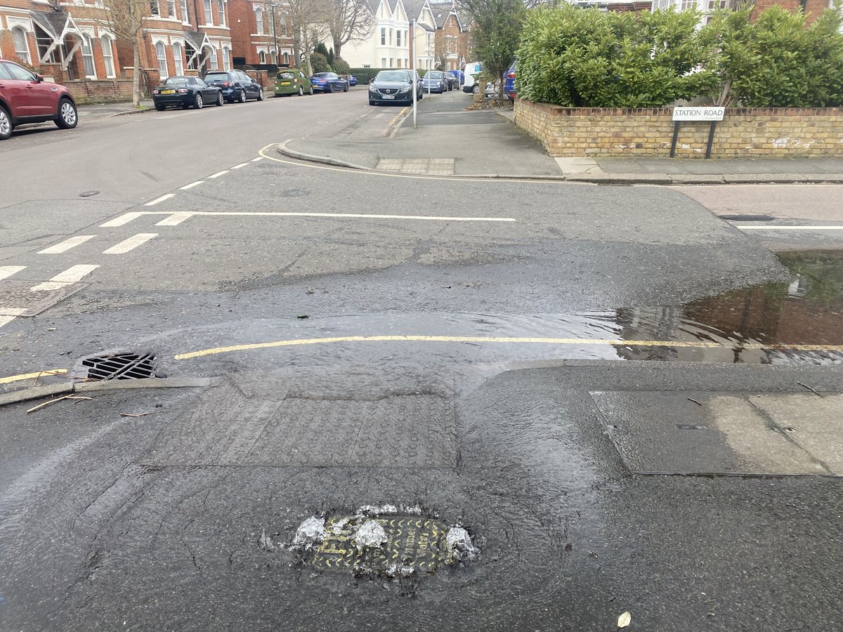 ⁦<a href="/thameswater/">Thames Water 💧</a>⁩ Fire hydrant on the corner of Station Rd KT1 pouring water. Maybe fixing issues like this would save enough water that you won’t need to pump effluent into the Thames? Just a thought… #leaks