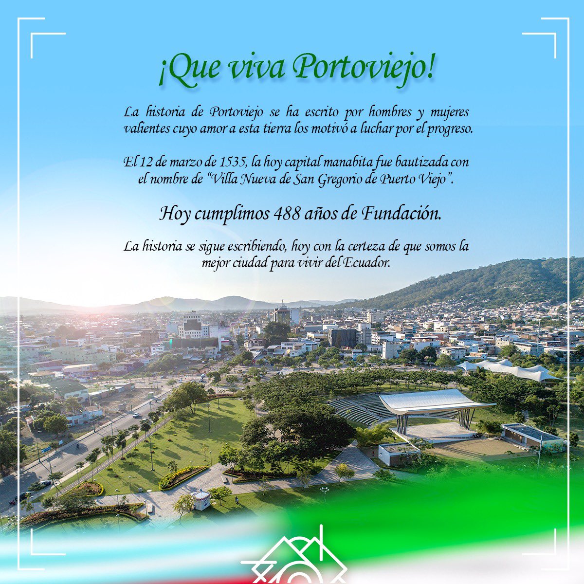 ¡Portoviejo, la capital del progreso!

Hoy conmemoramos 488 años de la Fundación de Portoviejo, una ciudad que ha evolucionado en la historia gracias al trabajo y esfuerzo de todos sus habitantes.