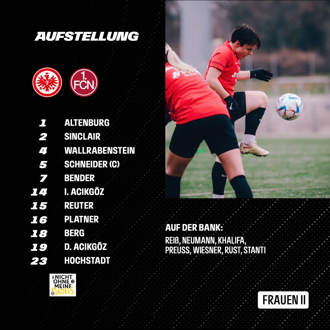 EintrachtFrauen's tweet photo. So startet unsere U20 um 14 Uhr gegen die @clubfrauen 🦅

#SGE #EintrachtFrauen #NichtOhneMeineMädels #SGEIIFCN https://t.co/2CJDOt8MHg