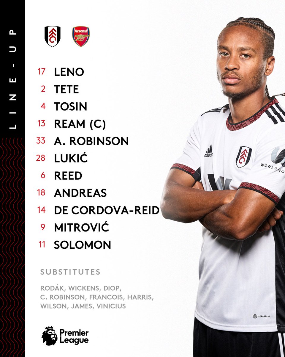 FulhamFC's tweet photo. TEAM NEWS! 🚨

#FULARS https://t.co/Ji3YFS0qhc