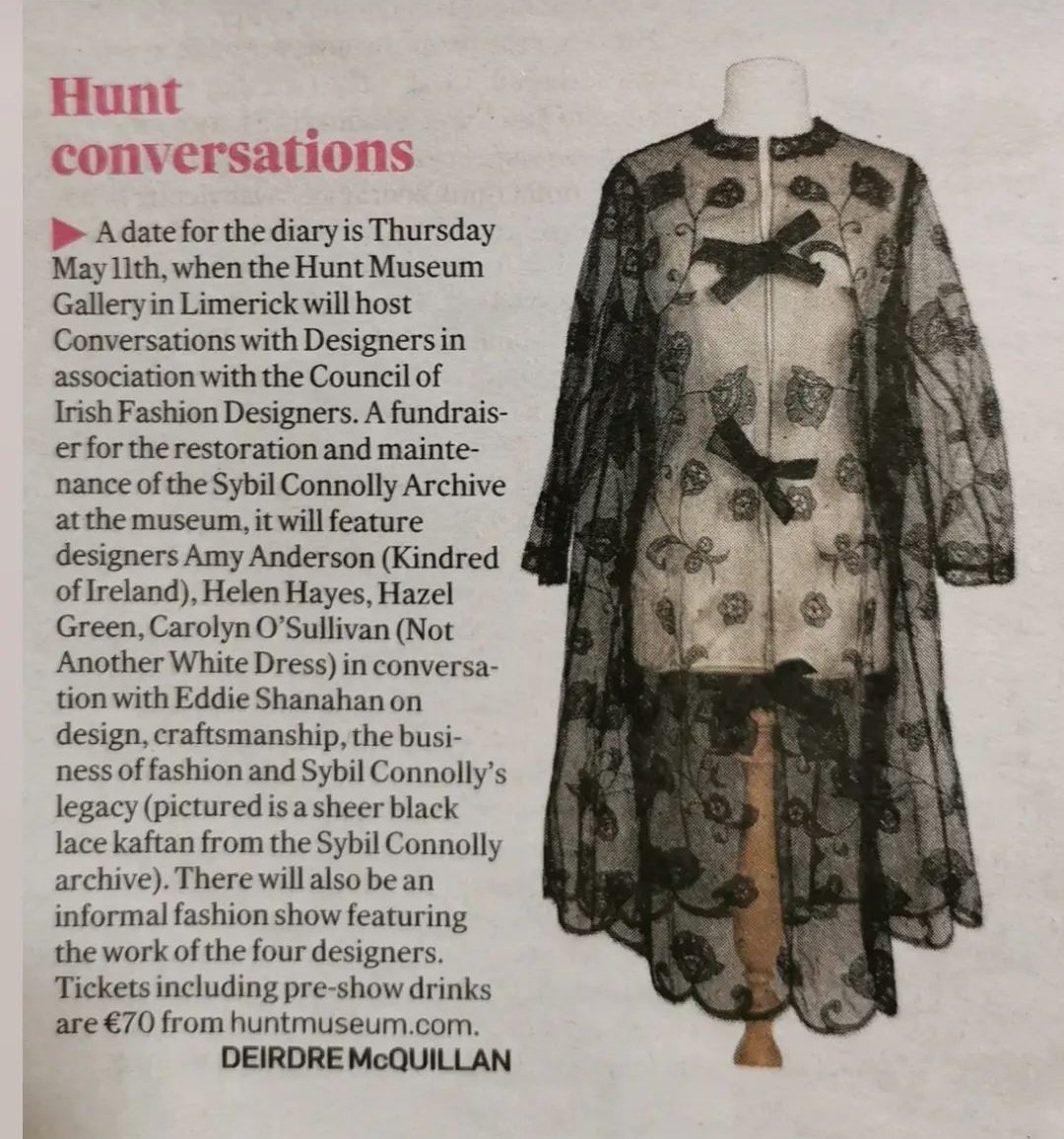 Featured by @DeeMcQuillan in the @IrishTimesNews 4 of our members #kindredofireland @helenhayesclot1 @HazelGreene_ & @CarolynOSull join @anthology_mag in conversation with @EdmundShanahan on matters of #Design #craftsmanship #fashion & #sybilconnolly See @HuntMuseum for tickets