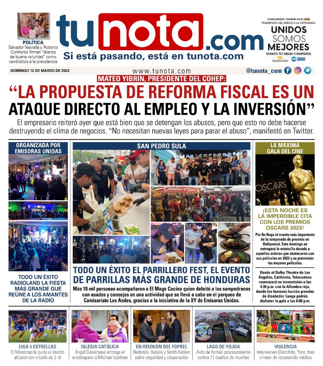 TN5Telenoticias's tweet photo. ¡Buenos días! Lectores de https://t.co/qeFgkQsW2n
Aquí la portada para este domingo 12 de marzo de 2023
Recuerde ingresar siempre a https://t.co/qeFgkQsW2n para mantenerse informado de las noticias de Honduras y el mundo
#tunota https://t.co/T4iyRkXEeB
