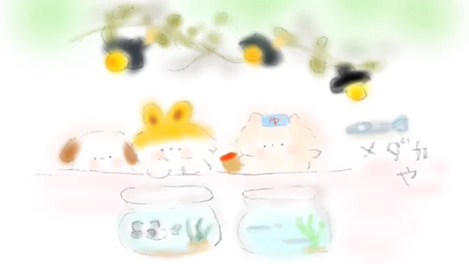 Helloバナバニー「ほっこり湯ねこ」withバナバニーーメダカやーパンダメダカすき#イラスト #猫 #犬 