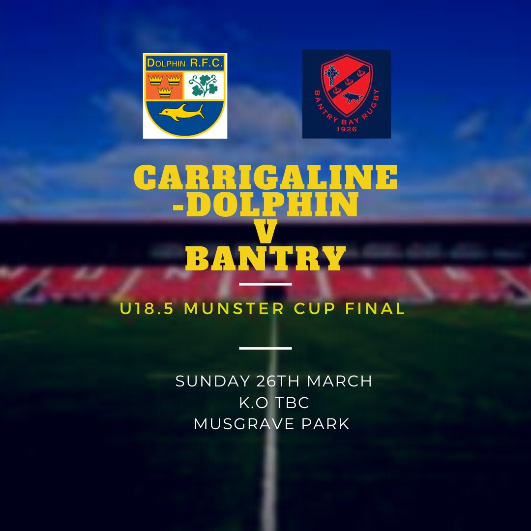 ⚠️ SAVE THE DATE ⚠️

Kick off time TBC 🏆🐬 
<a href="/CarrigRFC/">Carrigaline Rugby Football Club</a>