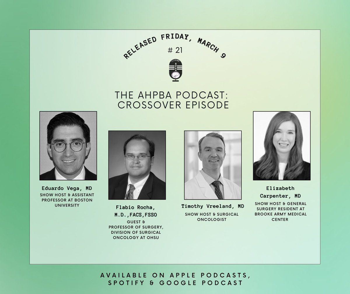 The AHPBA Podcast (@theahpbapodcast) on Twitter photo Check out our most recent CROSSOVER episode with <a href="/FlavioRochaMD/">Flavio G Rocha, MD, FACS, FSSO</a> discussing biliary tract cancers and much more! #cholangiocarcinoma #AHPBA2023 <a href="/vreelant/">Timothy Vreeland, MD</a> <a href="/EAVegaMD/">Eduardo A. Vega</a> <a href="/elizcarpenter16/">Elizabeth Carpenter, MD</a> <a href="/timnewhook19/">Timothy Newhook</a> <a href="/IHPBA/">IHPBA</a> <a href="/AHPBA/">AHPBA</a> Check out our most recent CROSSOVER episode with <a href="/FlavioRochaMD/">Flavio G Rocha, MD, FACS, FSSO</a> discussing biliary tract cancers and much more! #cholangiocarcinoma #AHPBA2023 <a href="/vreelant/">Timothy Vreeland, MD</a> <a href="/EAVegaMD/">Eduardo A. Vega</a> <a href="/elizcarpenter16/">Elizabeth Carpenter, MD</a> <a href="/timnewhook19/">Timothy Newhook</a> <a href="/IHPBA/">IHPBA</a> <a href="/AHPBA/">AHPBA</a>