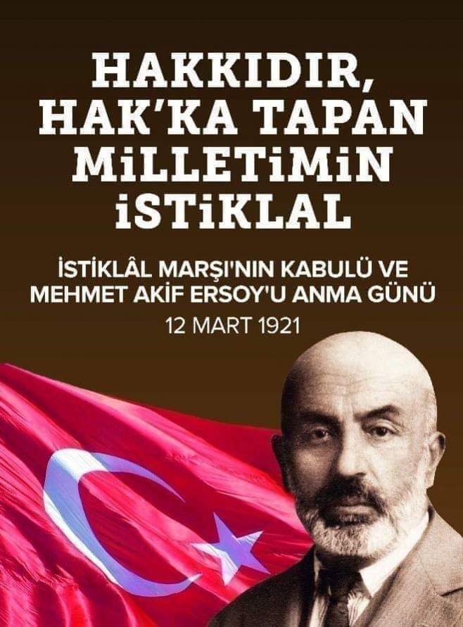 İstiklal Marşı'mızın kabul edilişinin 102. yılını kutluyor, milli şairimiz 
#MehmetAkifErsoy'u 
ve vatan uğrunda canlarını feda eden aziz şehitlerimizi rahmet, minnet ve şükranla anıyoruz.
#i̇stiklalmarşı