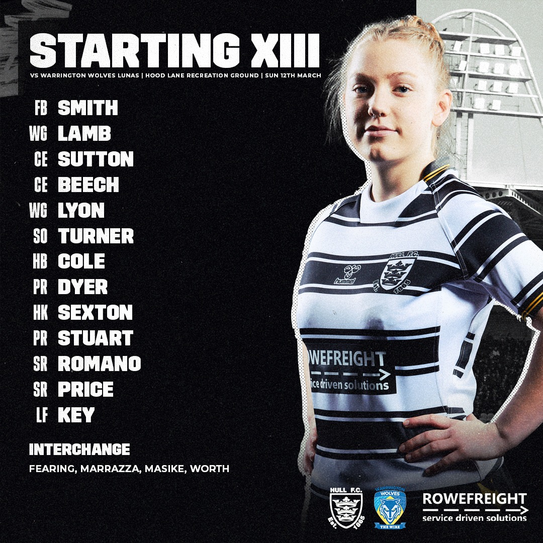 hullfcofficial's tweet photo. 📋 The team news is in for this afternoon's Betfred Women's Championship clash against Warrington Wolves Lunas (2.00pm)...

(🤝: @rowefreight)

⚫️⚪️ #COYH https://t.co/Yq8MBajt9q