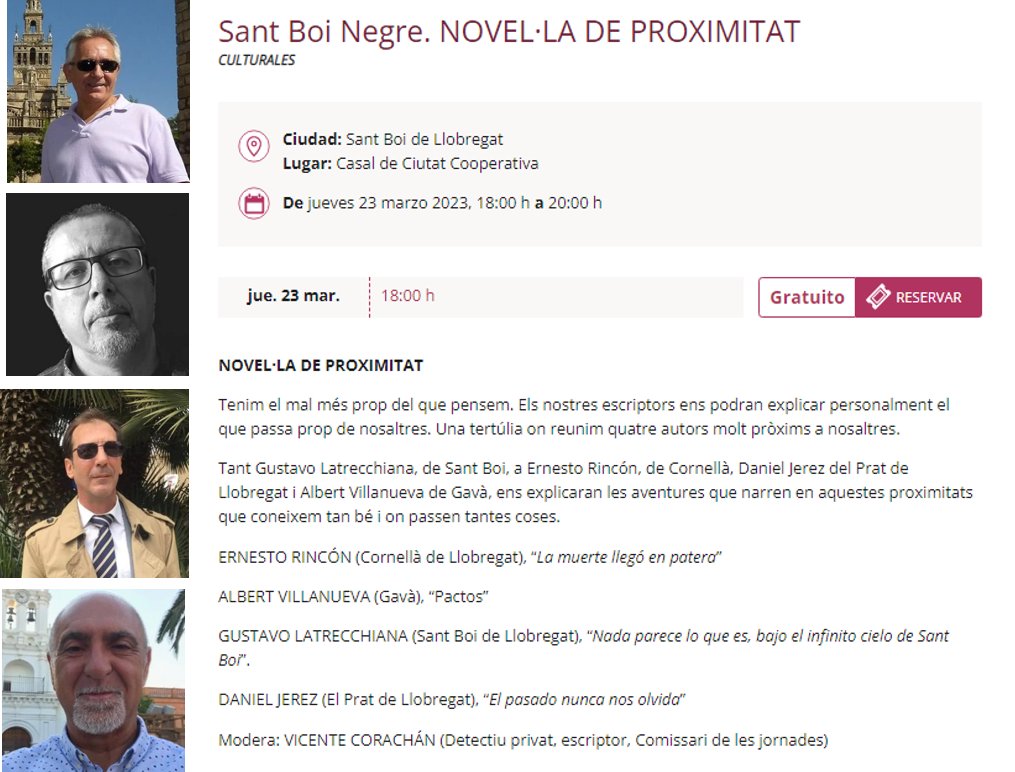 Las jornadas empiezan ya mismo. Del 23 al 26 de marzo. Tertulias, Entrega del Premio al Relato Breve, Combate literario, Escenificación de un crimen, etc.   Empecemos por el jueves 23 de marzo.
