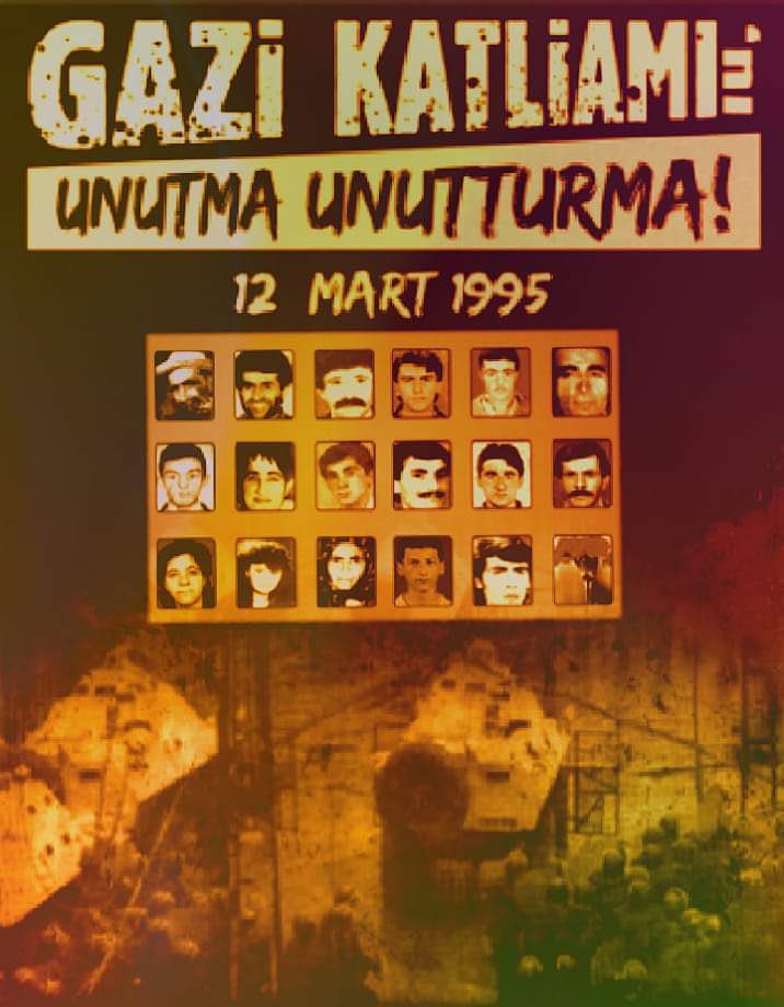 Provakasyon bir kahvenin  taranmasıyla başladı ve devamında halkın üzerine ateş açıldı.
Savunmasız ve masum 22 yurttaşımız katledildi.
Asıl suçlular bulunup yargılanmadı.
Unutma unutturma...
12 Mart 1995
#GaziKatliaminiUnutmadik #GaziKatliamı