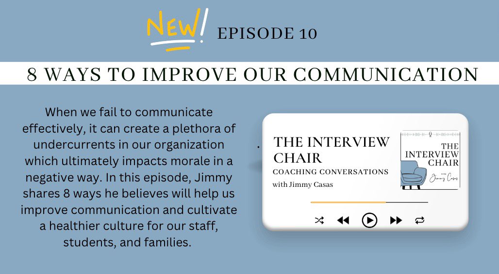 casas_jimmy's tweet image. Episode 10 is out! Check out my latest podcast - 8 Ways to Improve Our Communication at jimmycasas.com/theinterviewch… #TheInterviewChair #Recalibrate