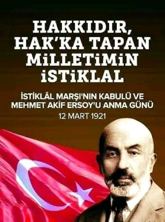 İstiklal Marşı ımızın kabulünün 102 yılı kutlu olsun, başta Gazi Mustafa Kemal ATATÜRK olmak üzere, Şairimiz Mehmet Akif Ersoy u rahmetle anıyoruz. #12MART