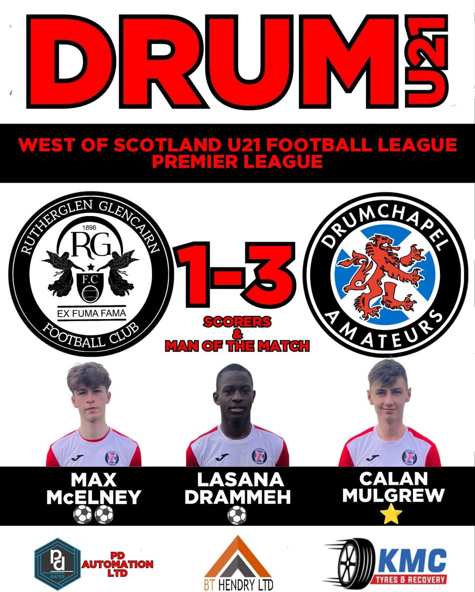 Drum had a fantastic result yesterday beating glencairn 3-1. Was a great performance from the whole team 

<a href="/MMcelney/">Maxxy 🅴</a> ⚽️⚽️
<a href="/lasdra13/">Lasana Drammeh</a> ⚽️
MOTM Calan Mulgrew⭐️