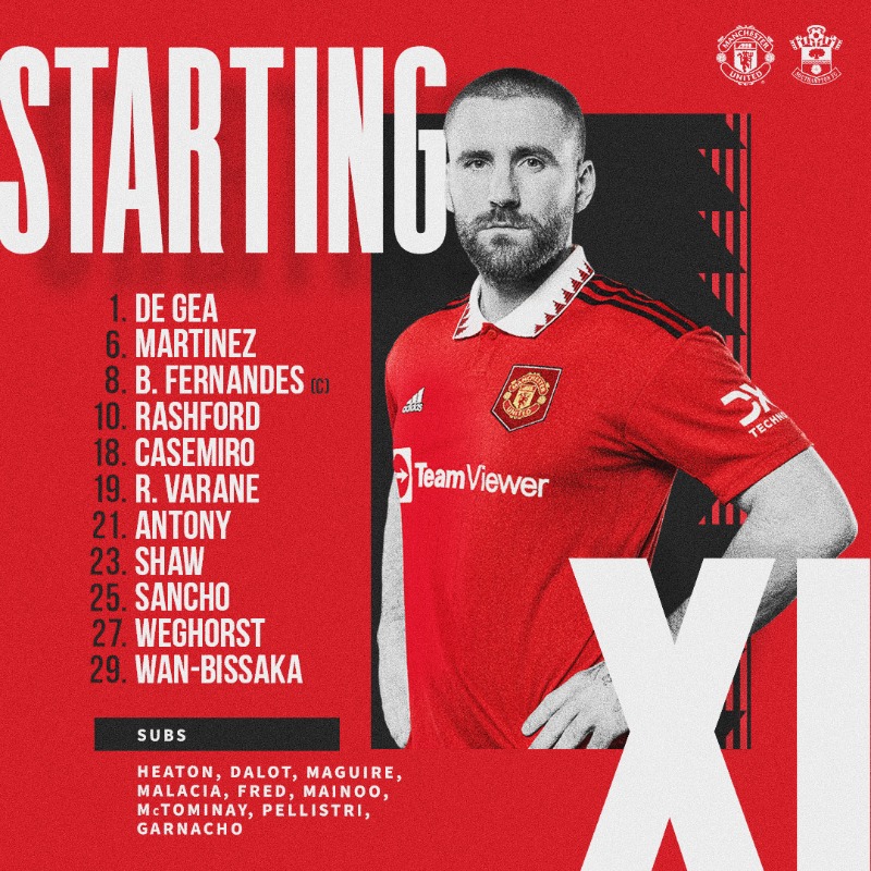 ManUtd's tweet photo. Presenting today’s United line-up 🔴 

#MUFC || #MUNSOU