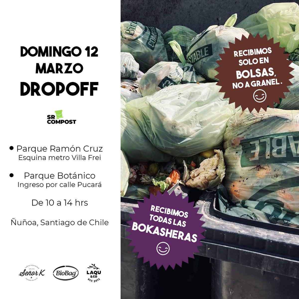 Hoy Dropoff de residuos orgánicos en los dos puntos de Ñuñoa, te esperamos hasta las 14:00 hrs