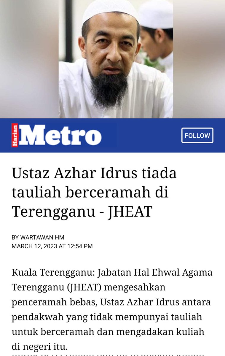 ZacZakirin13's tweet photo. UAI ni seorang tokoh yg tidak boleh disentuh kerana terlalu ramai pengtaksub. Malah ramai org termasuk 'Dr PHD Halal Food' iktiraf UAI adalah Ulama Feqah Nusantara.

Tahu tak korang UAI tak ada tauliah pun mengajar dkt Terengganu sebenarnya? Apa lg jd Ahli Majlis Fatwa Negeri. https://t.co/Nkrf2Ch7Oc