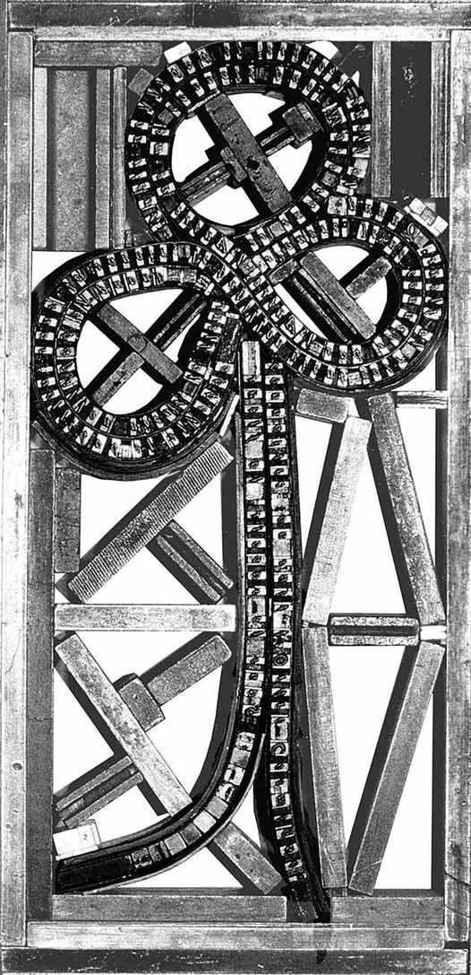 Comment on compose un texte suivant des courbes, au plomb... 
C'est un peu plus sportif qu'avec les tracés sous Indesign ou Illustrator ! 
(par François de Ros, maître d'art typographe, dans le livre Généalogies, aux éditions Anakatabase)