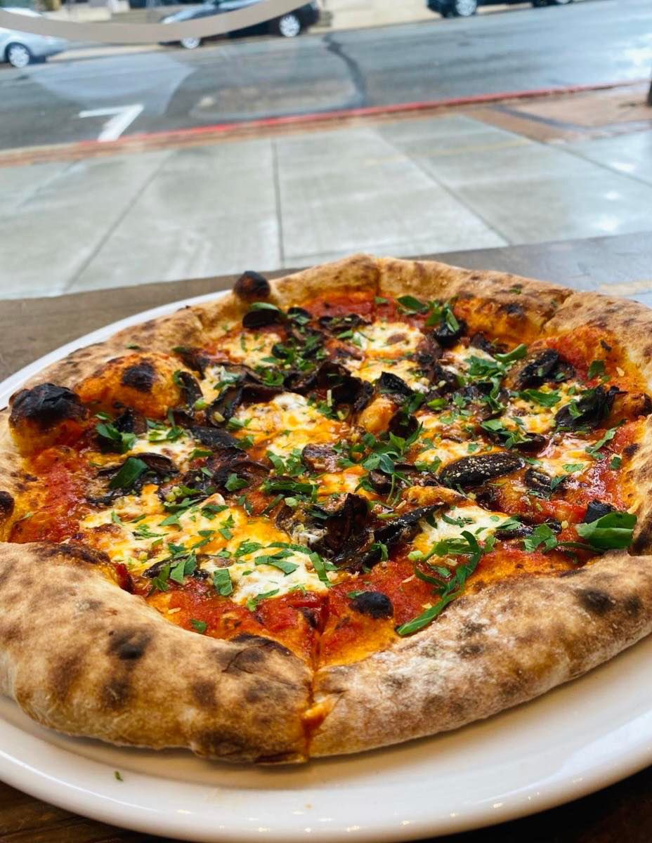 Pizza of the Day! Pastaria Red Pepper Sauce, Cremini Mushrooms, Pecorino, Fresh Mozzarella and Parsley &amp; Lemon Gremolata. While supplies last at Pastaria • Created by Executive Chef Greg May
