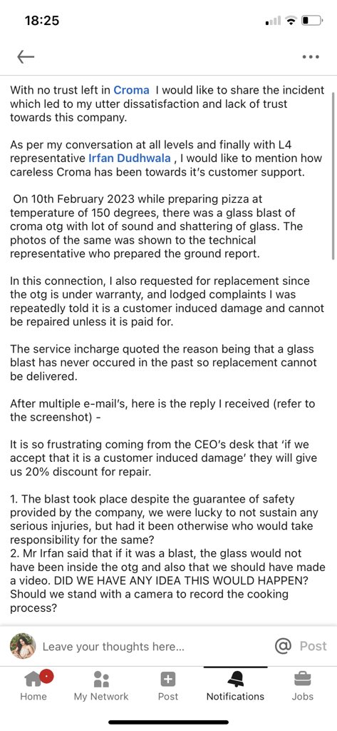 SarahGaur97's tweet photo. @cromaretail - shameful and dissapointing. Never buying anything from your store.
#croma @TataCompanies @RNTata2000 #complaint https://t.co/tAMUO9uQao