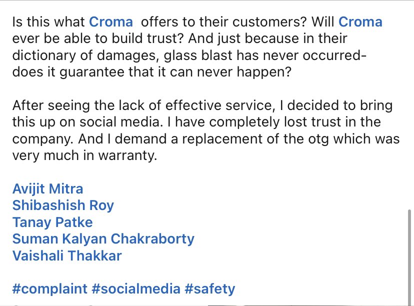 SarahGaur97's tweet photo. @cromaretail - shameful and dissapointing. Never buying anything from your store.
#croma @TataCompanies @RNTata2000 #complaint https://t.co/tAMUO9uQao