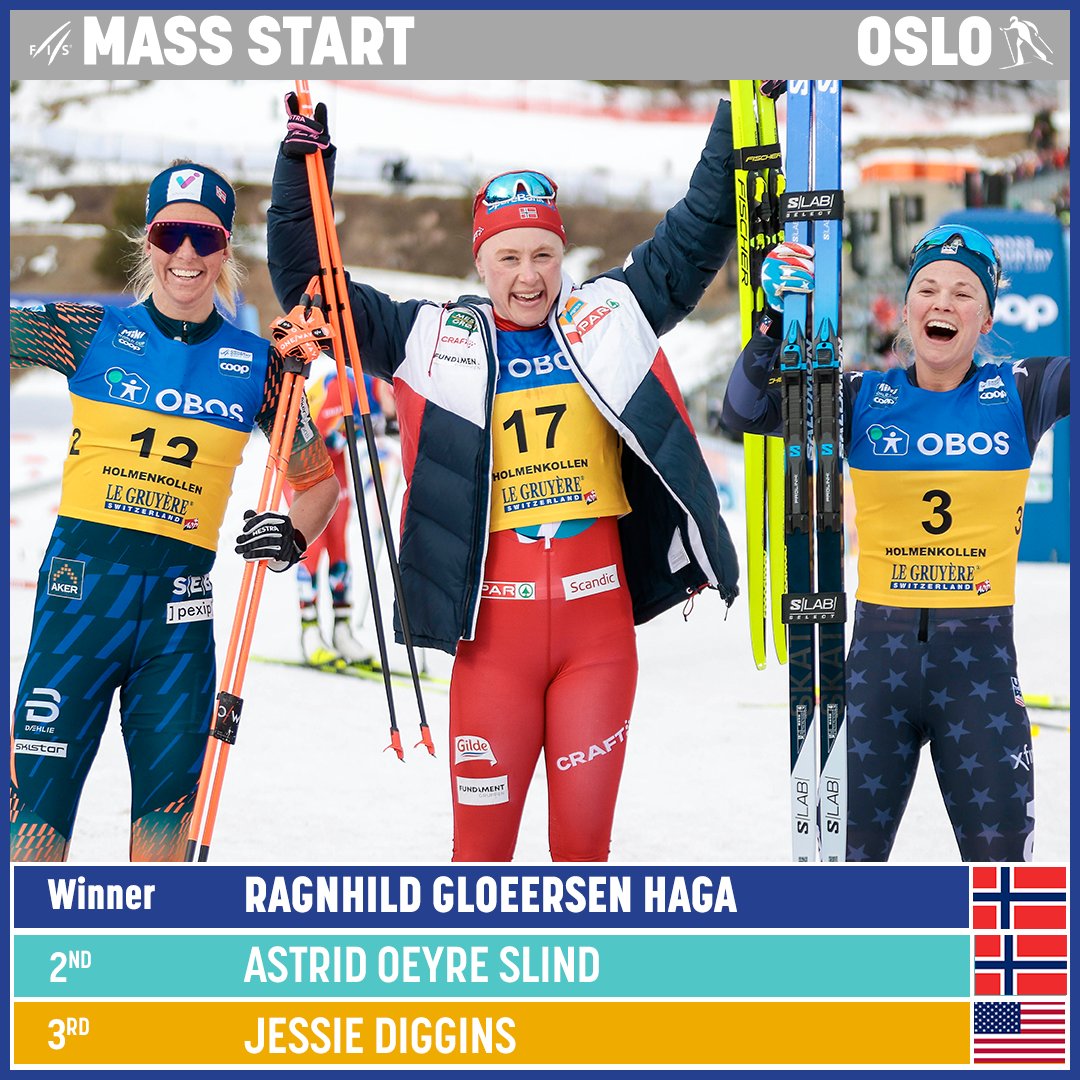 First 50 km for woman ✅

Ragnhild Gløersen Haga is historical as the first woman winning the 50km 🇳🇴 Astrid Øyre Slind takes the second place, just infront of Jessie Diggins who takes the third place 🇺🇲 

#fiscrosscountry #holmenkollen