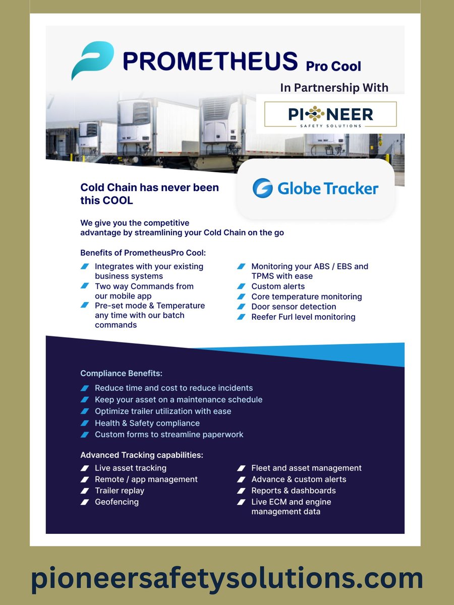 PioneerSafety's tweet image. Did you know that Pioneer Safety Solutions can give you the competitive advantage by streamlining you're cold chain on the go. Visit pioneersafetysolutions.com today! #pioneersafetysolutions #procool #trucking #logistics #reefers #oceancontainers #coldchainsupply