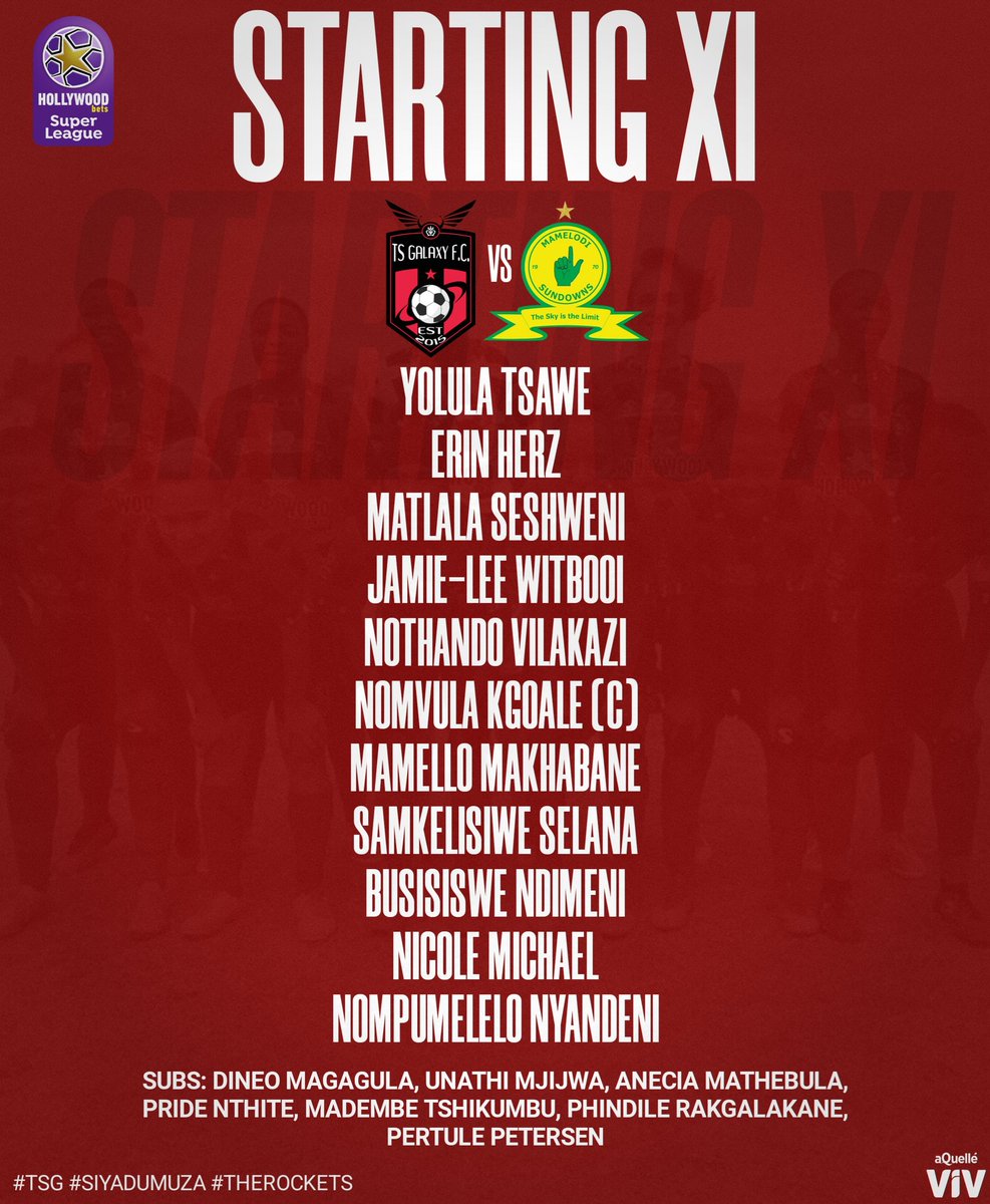 TSGALAXYQUEENS's tweet photo. 🚨STARTING XI 🚨
TS Galaxy Queens VS Sundowns Ladies
@TSGALAXYFC
@TheRocketsFC

#TheRockets 
#TSG
#Siyadumuza 
#WeAreHereToStay https://t.co/YxfxKZbIyW