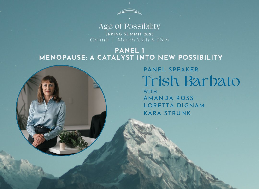 Our Co-founder & Director @TrishBarbato will be speaking on #Menopause panel at the #AgeOfPossibility Spring Summit March 25 & 26. 

It's online/virtual & recordings will be available for 3 months. Use coupon code MFC175 to access for $175 USD

airmeet.com/e/fd765d90-90f…