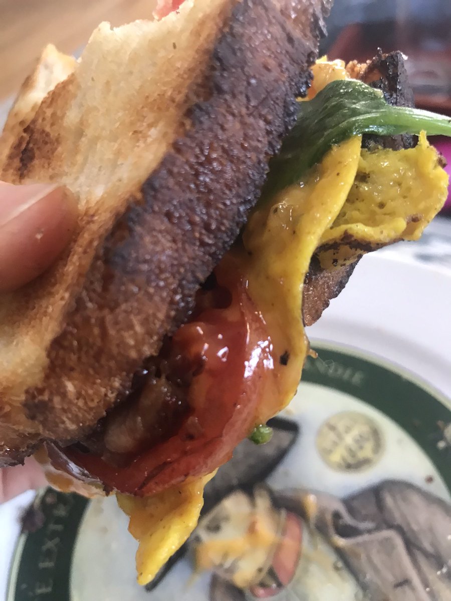 I made two #VeganEgg yesterday & the second one became a yummy #BreakfastSandwich with spinach, tomato 🍅 , @BeyondMeat sausage & @ViolifeFoods cheddar on sourdough toast 🍞. If you love ❤️ animals & want to save the planet 💙🌎 #GoVegan 💚🌱🐔🐥🐮🐷🐰🐙🦃🦀🐠