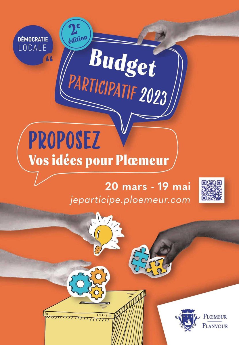#DémocratieLocale
Deuxième édition du #budgetparticipatif de la @VillePloemeur 
💡 « Proposez vos idées pour Plœmeur »
🗓 20 mars - 19 mai 2023
➡️ jeparticipe.ploemeur.com