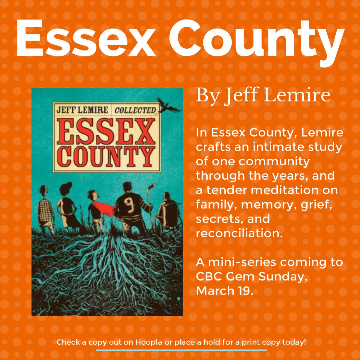 All you need is a library card to start reading Essex County by Jeff Lemire today. No holds, no waitlists on Hoopla hoopladigital.com/title/11342568
We'll be watching on CBC Gem!