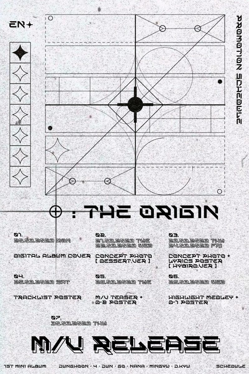 MC_LABELS's tweet image. [📷] 
EN+ (엔문펠스) The 1st Mini Album
[ ⊕ : 𝐓𝐡𝐞 𝐎𝐫𝐢𝐠𝐢𝐧 ]

𖥔 Promotion Schedule.📁

🔥 Realease on
⇢ 2023.03.30 6PM (𝗞𝗦𝗧)

🎧 Pre-Realease Single﹙𝓓𝓪𝓻𝓵+𝓲𝓿𝓰﹚
youtu.be/BTb56PmVpZA

#ENMON #엔문 #ENTERNALMOON 
#MCLABELS #FICTIONALKPOP #Y2K

ⓒ FICTIONAL-K